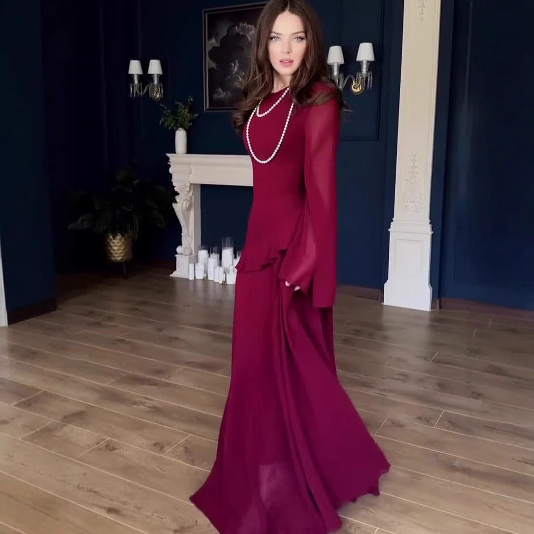Women’s Elegant Long Sleeve Long Dress – Luxurious Lightweight Evening Gown