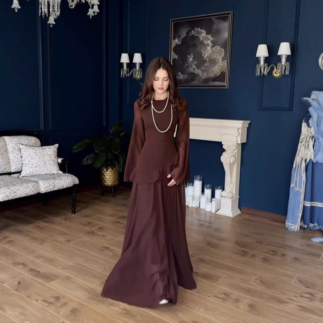 Women’s Elegant Long Sleeve Long Dress – Luxurious Lightweight Evening Gown