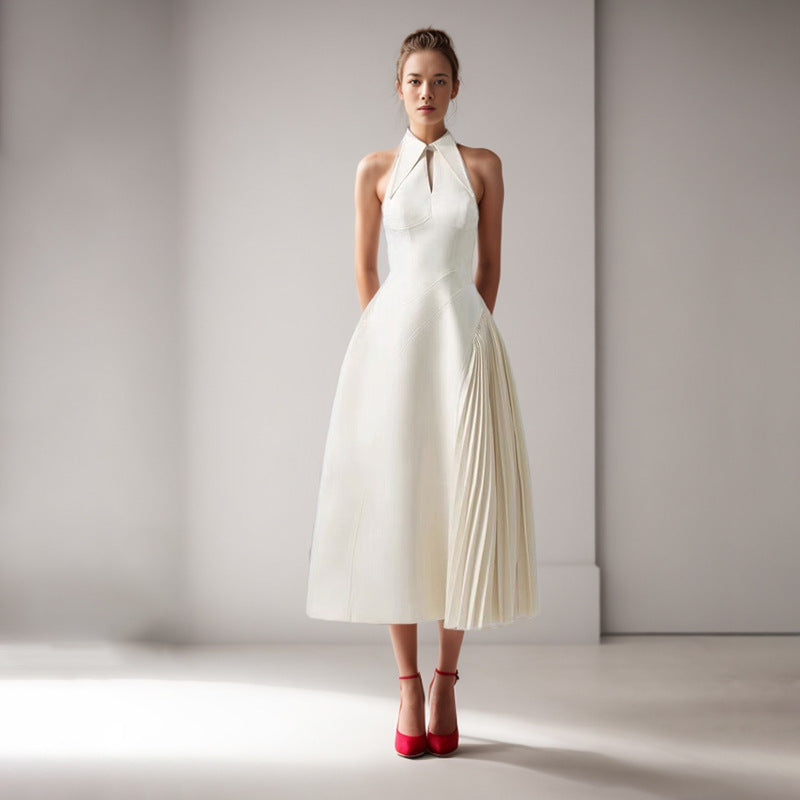 Fashion Women’s Pleated Patchwork Long Dress – Elegant Maxi Dress