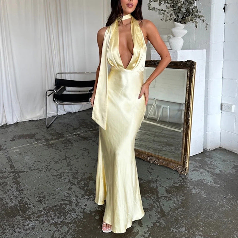 Women’s Solid Color Long Dress – Elegant Maxi Dress for Everyday & Evening