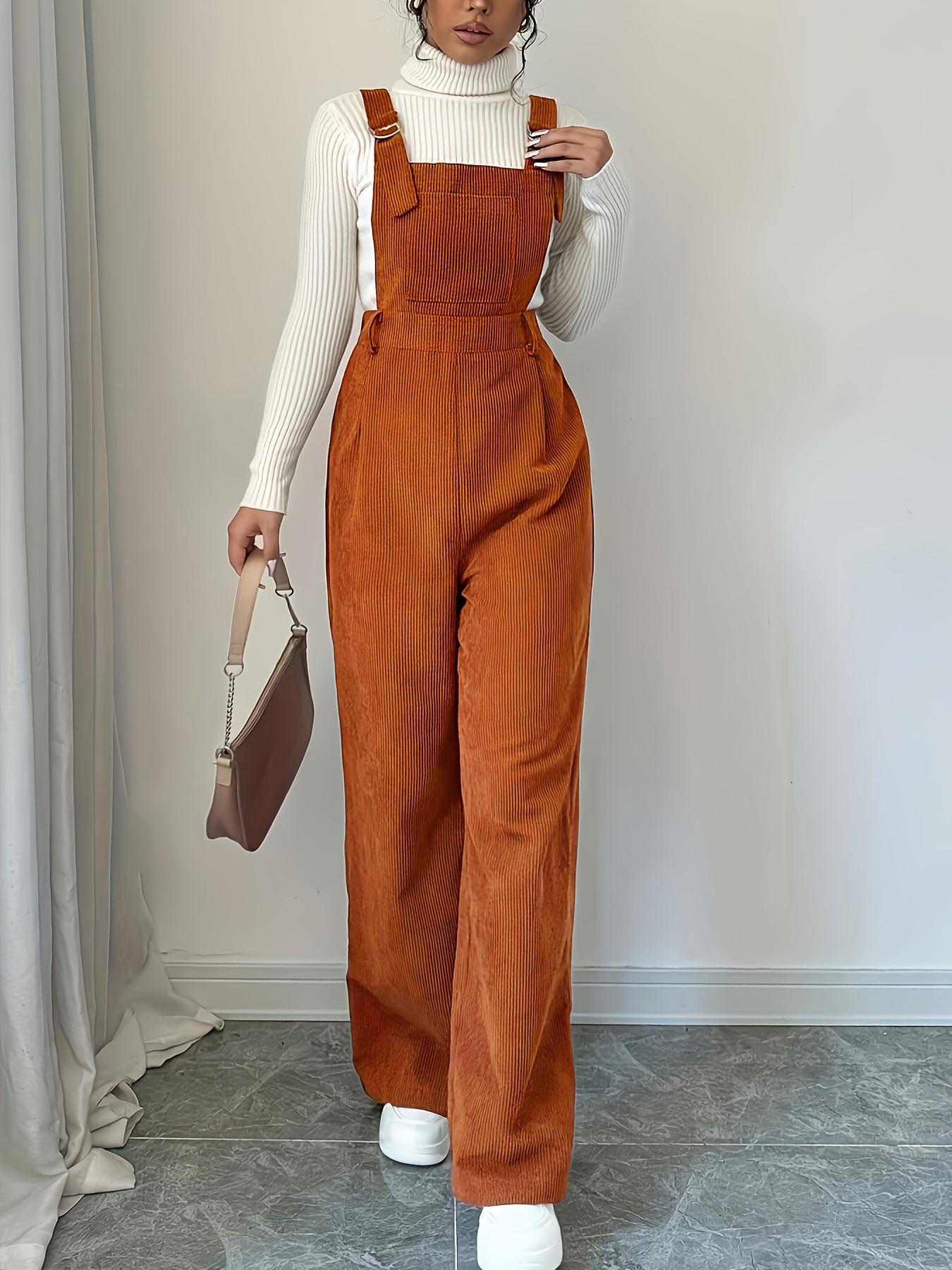 Corduroy Loose Straight Bib Pants – Women’s Casual Fashion Trousers