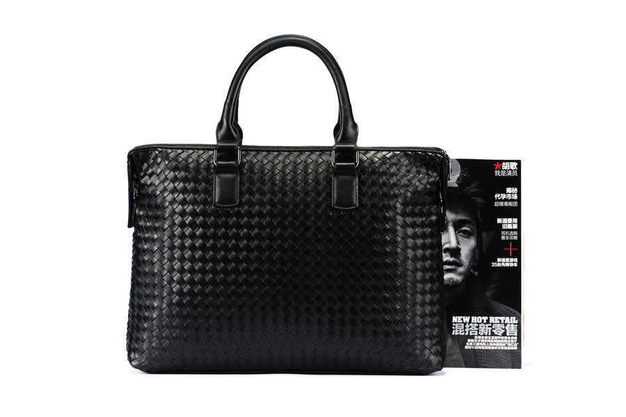 Men’s Luxury Leather Handwoven Briefcase – Large Business Laptop Tote Bag