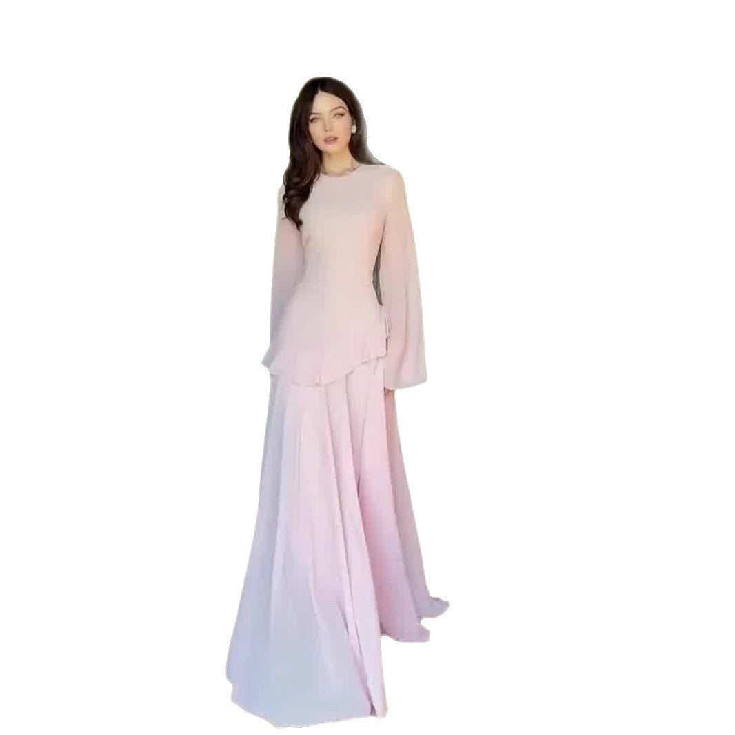Women’s Elegant Long Sleeve Long Dress – Luxurious Lightweight Evening Gown