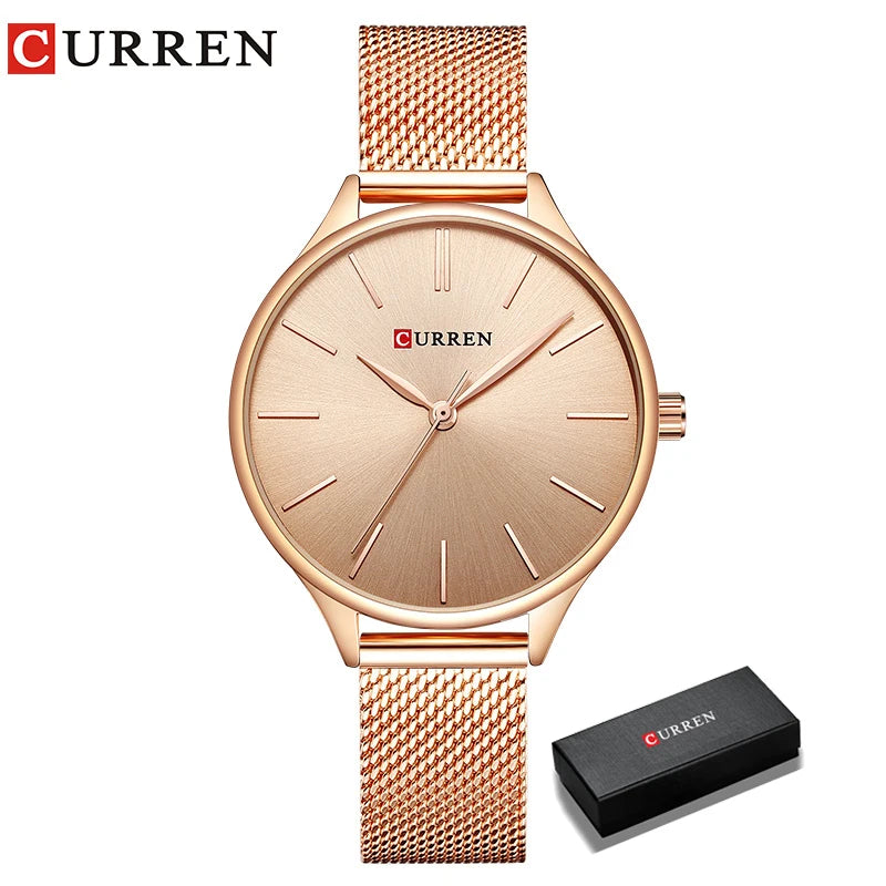 CURREN Women’s Luxury Quartz Watch – Stainless Steel Mesh Strap