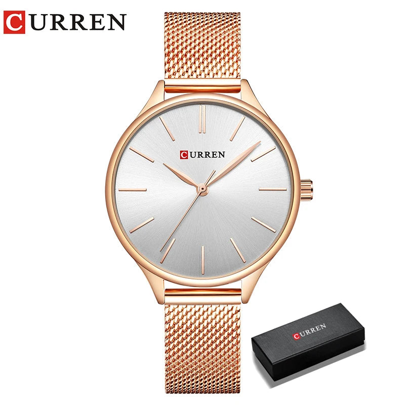 CURREN Women’s Luxury Quartz Watch – Stainless Steel Mesh Strap