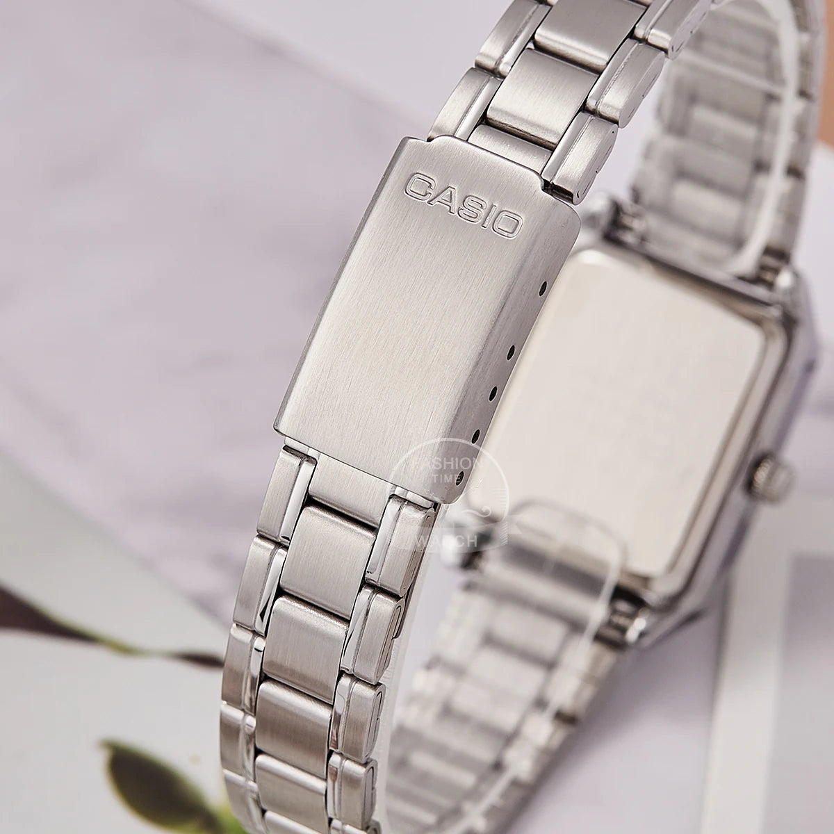 Casio Women’s Tonneau Quartz Watch – Stainless Steel