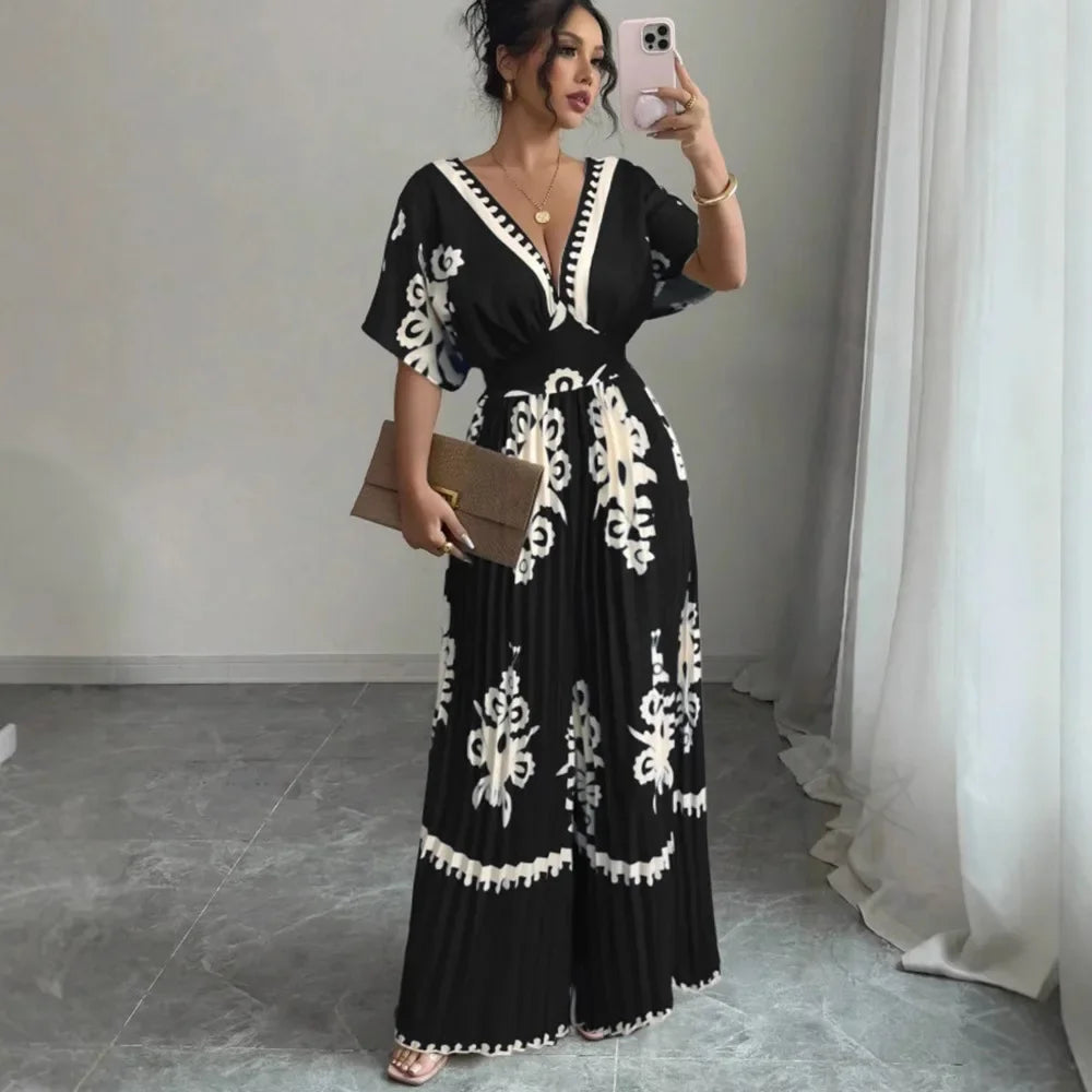 Casual Deep V Neck Backless Jumpsuit