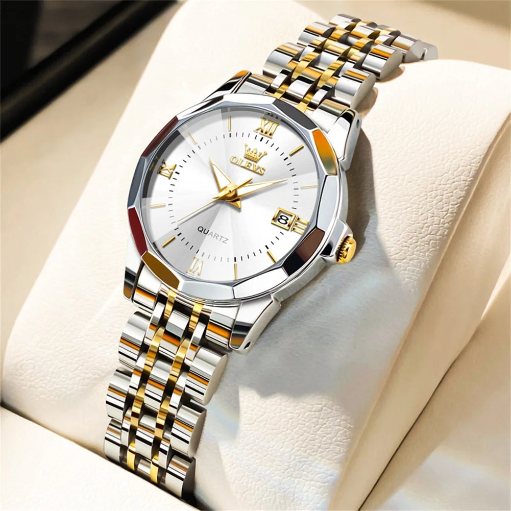 OLEVS Women’s Elegant Quartz Watch – Stainless Steel Luminous Date