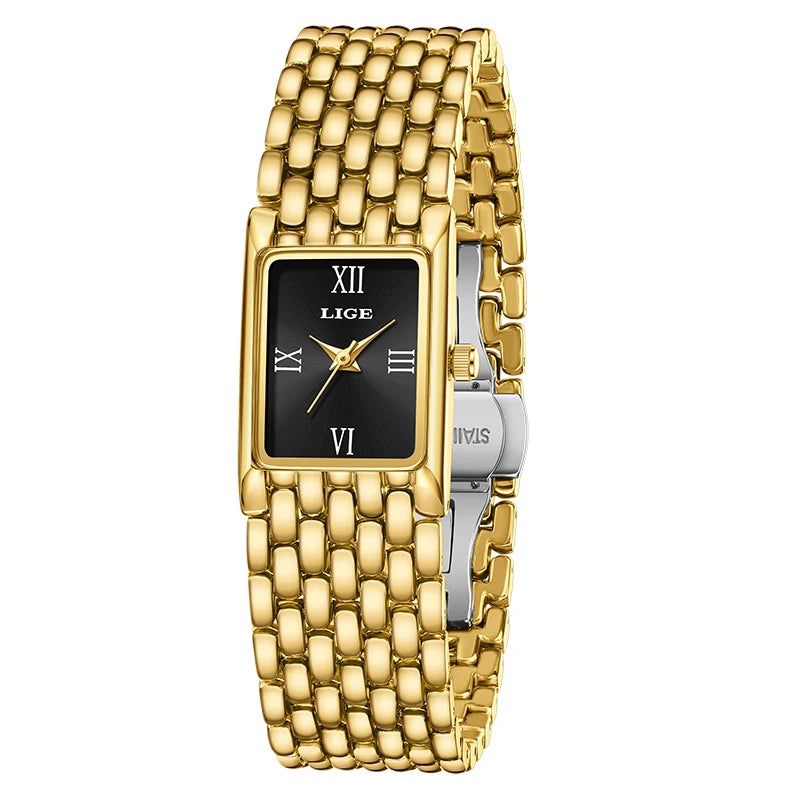 LIGE 2025 Women’s Gold Quartz Watch – Stainless Steel Bracelet