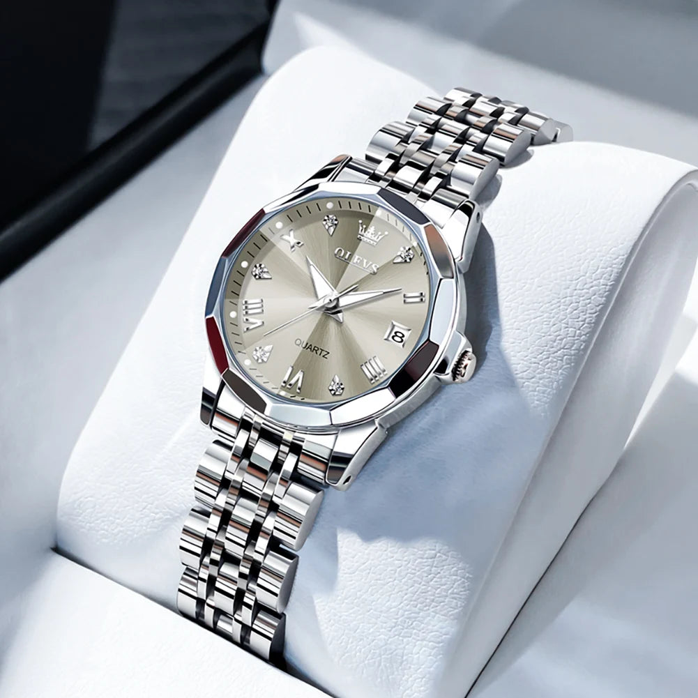 OLEVS Women’s Elegant Quartz Watch – Stainless Steel Luminous Date