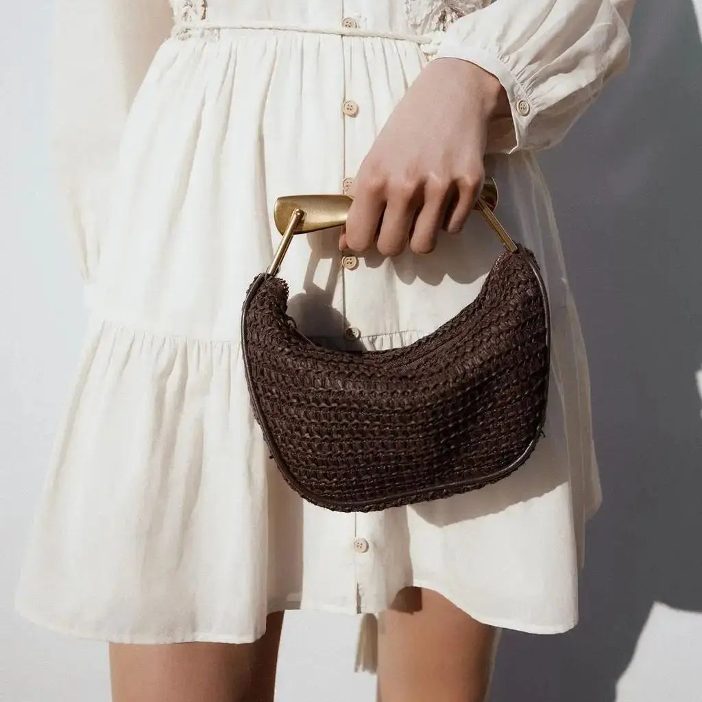 Summer Half-Moon Straw Shoulder Bag
