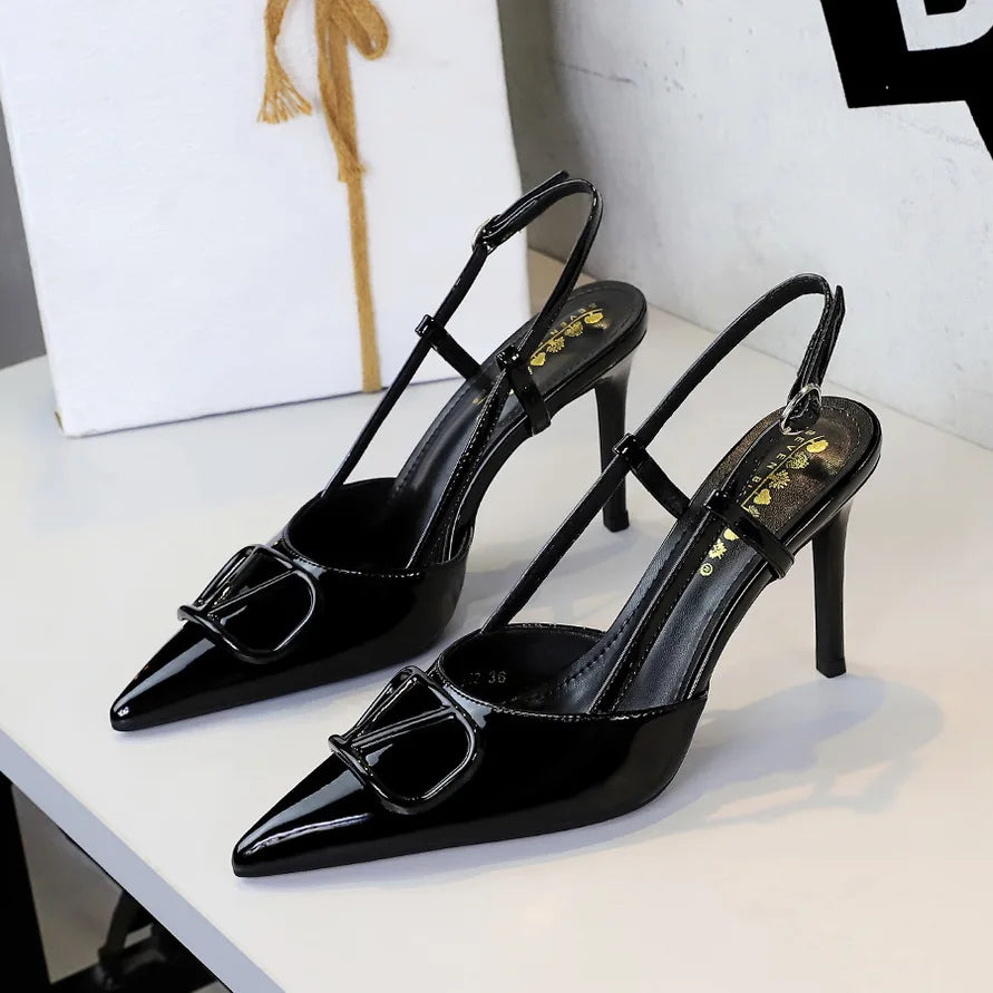 Leather Pointed-Toe High Heels