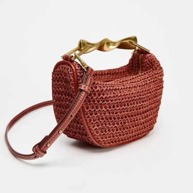 Summer Half-Moon Straw Shoulder Bag