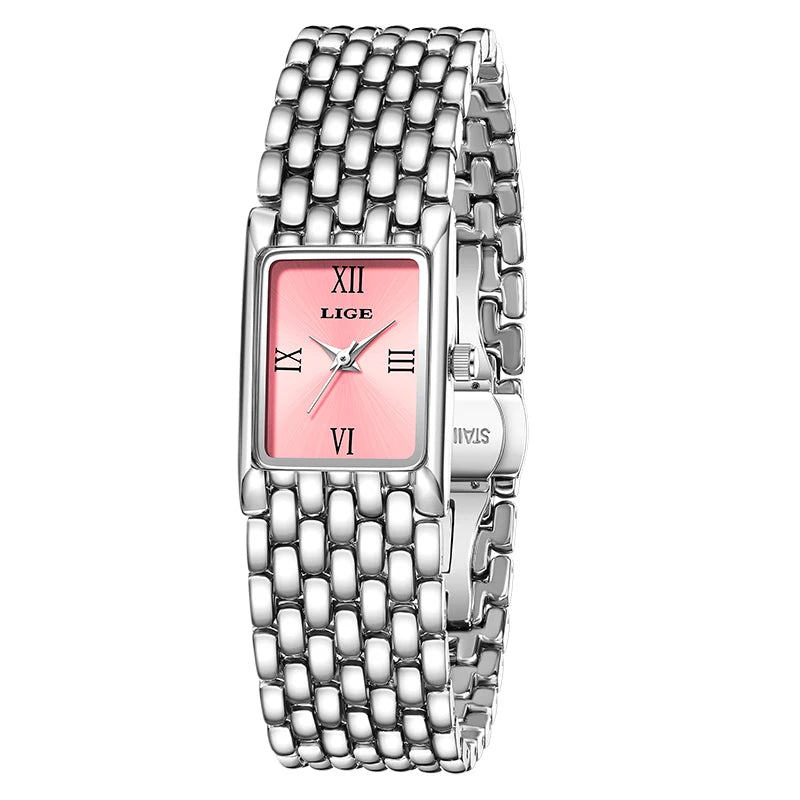 LIGE 2025 Women’s Gold Quartz Watch – Stainless Steel Bracelet