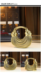 Women’s Luxury Handwoven Gold Handbag – Designer Rope Noodle Bag 2025
