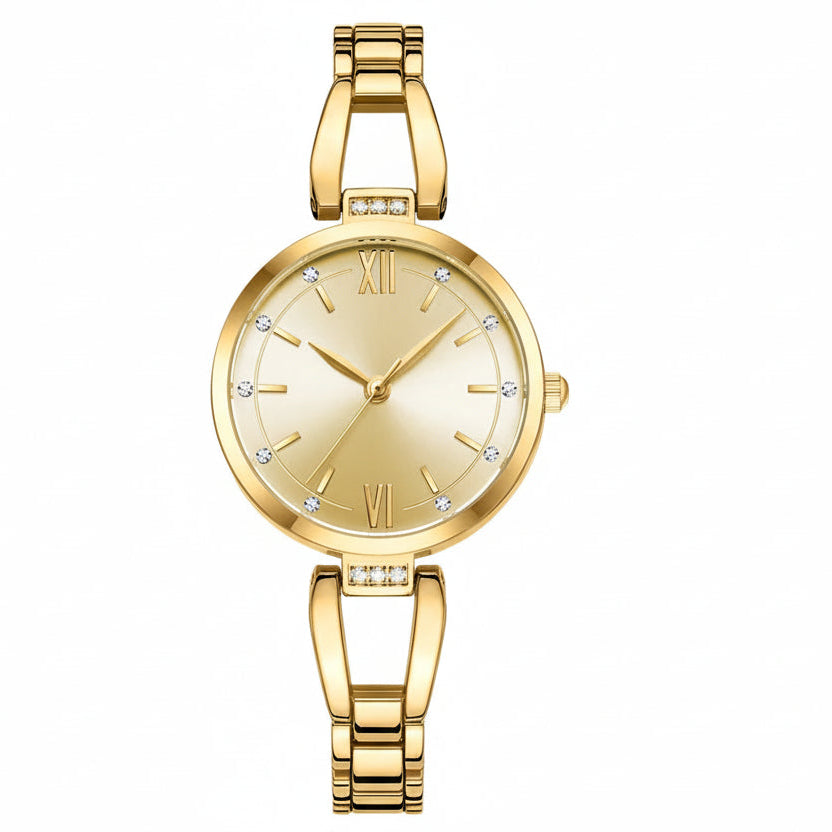 Gold Curren watch with a white background