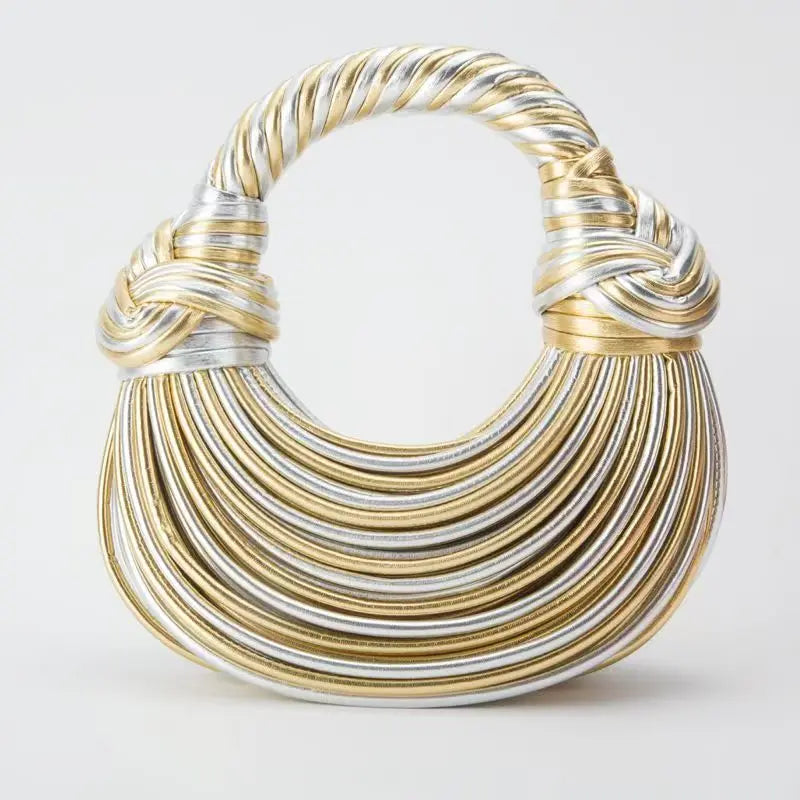 Women’s Luxury Handwoven Gold Handbag – Designer Rope Noodle Bag 2025