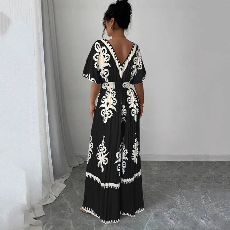 Casual Deep V Neck Backless Jumpsuit