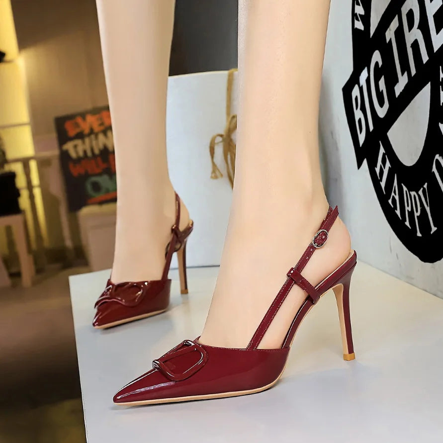 Leather Pointed-Toe High Heels