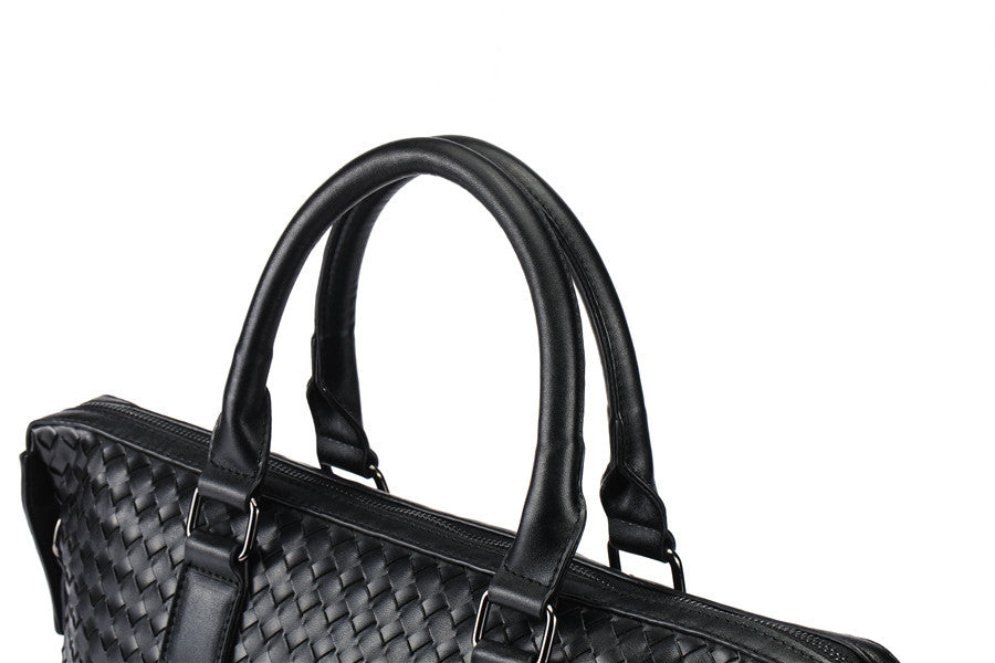 Men’s Luxury Leather Handwoven Briefcase – Large Business Laptop Tote Bag