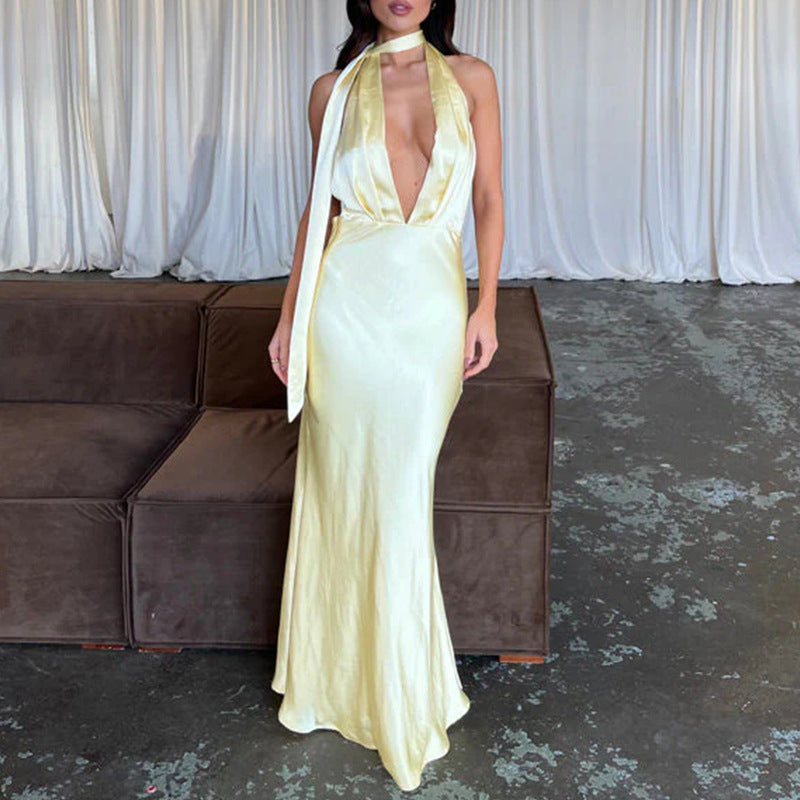 Women’s Solid Color Long Dress – Elegant Maxi Dress for Everyday & Evening